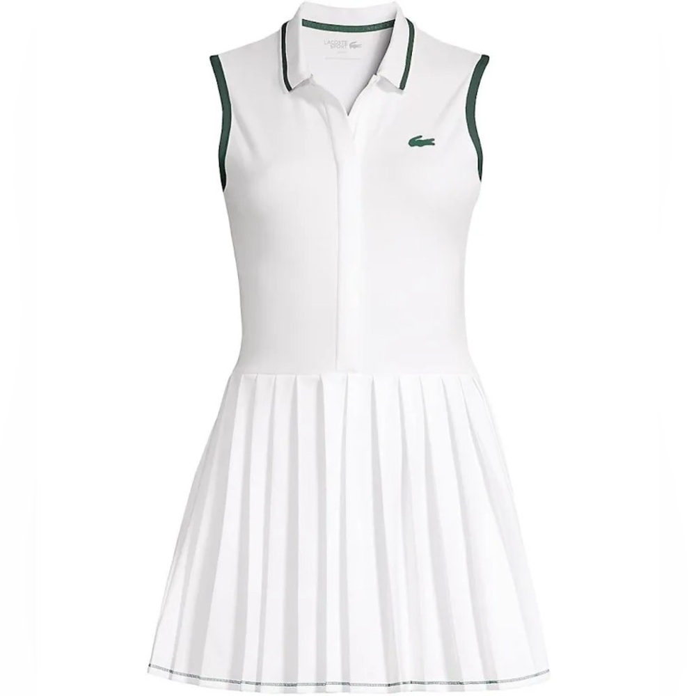 Women's Golf & Tennis Sleeveless Polo Pleated Dress - White Green - Size 8